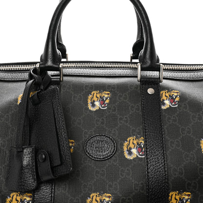 Gucci GG Supremem Monogram Tiger Face Textured Dollar Calfskin Large Retro Interlocking G Duffle Bag Black Multicolor 6 of 9