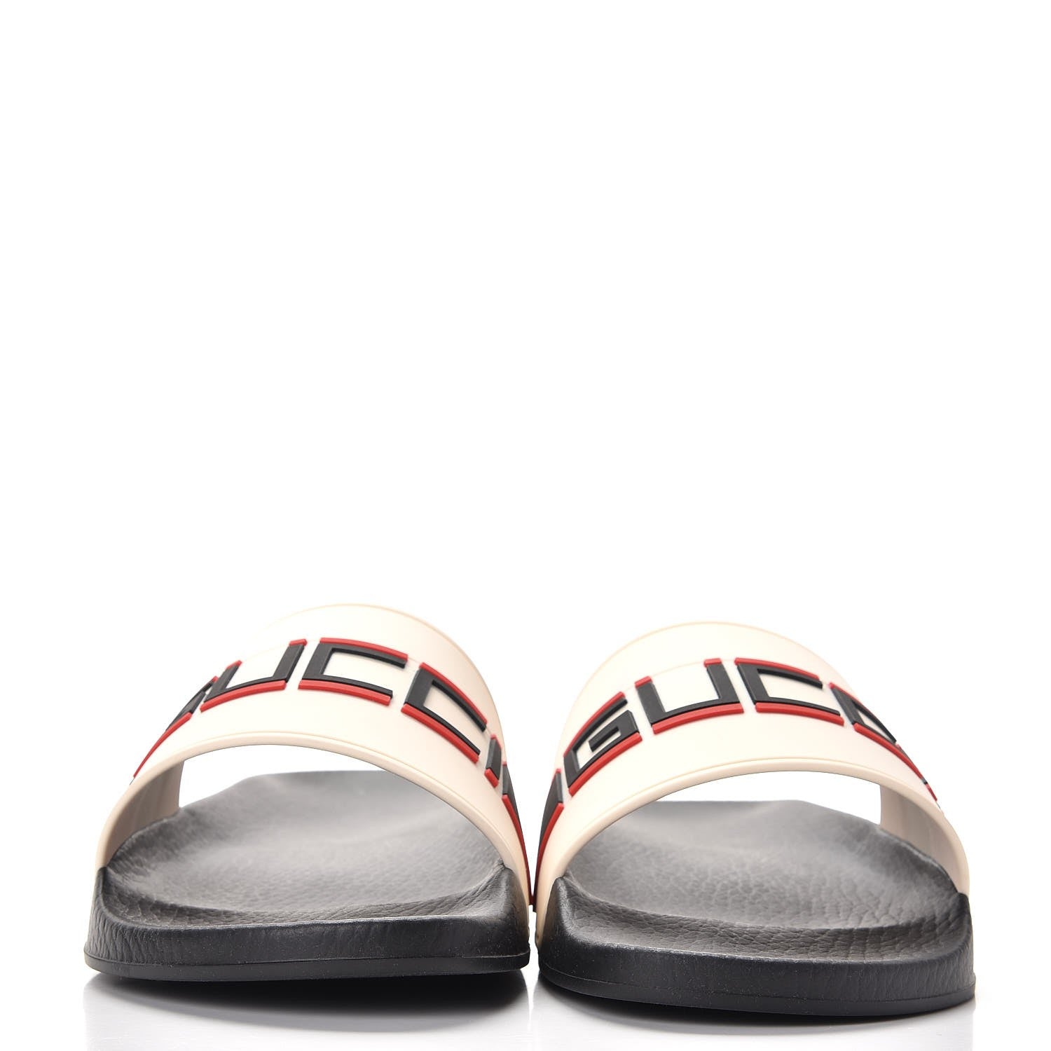 Gucci Rubber Stripe Mens Pool Slide Sandals 9 Ecru Poppy Black 2 of 9