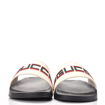 Gucci Rubber Stripe Mens Pool Slide Sandals 9 Ecru Poppy Black 2 of 9