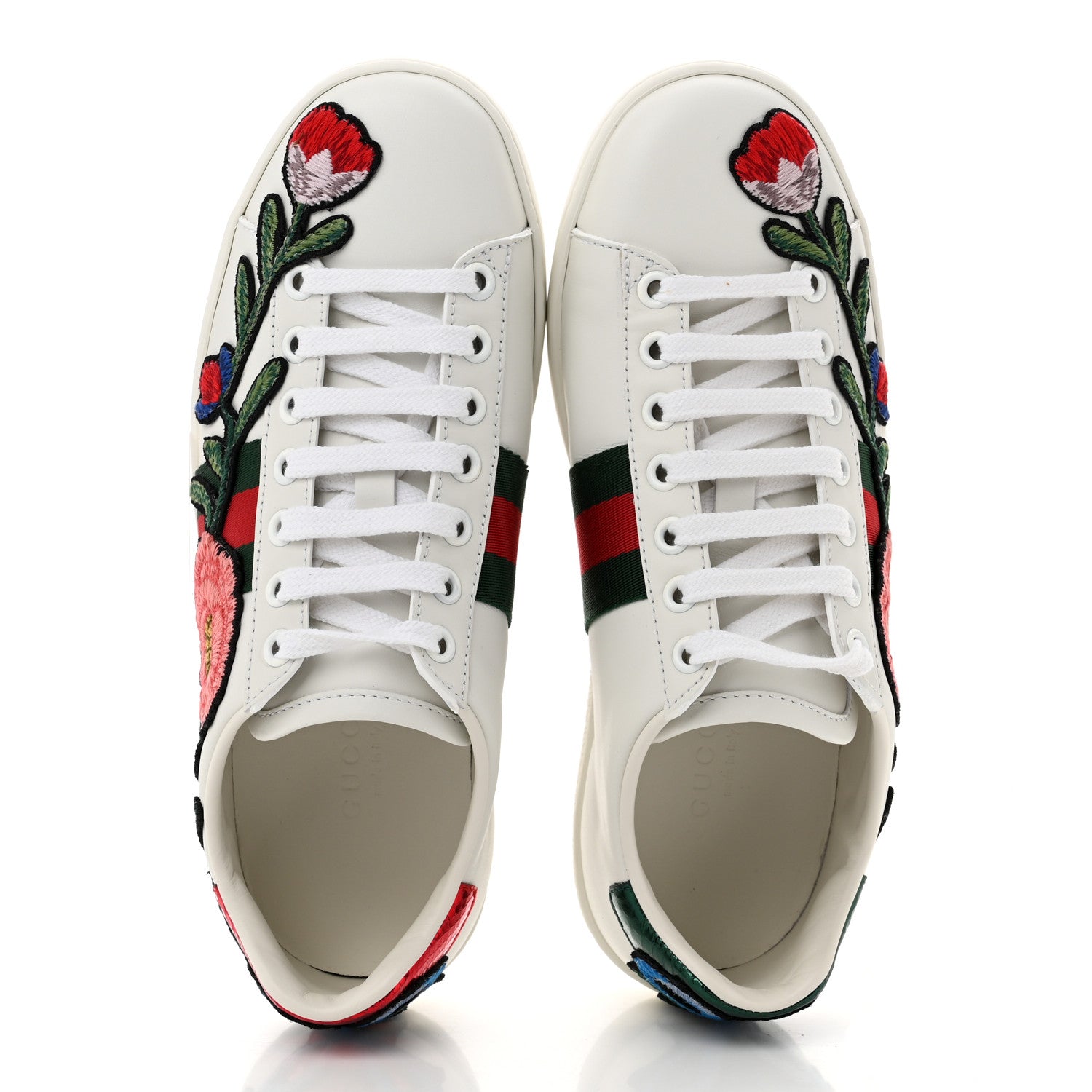 Gucci Calfskin Web Floral Embroidered Womens Ace Sneakers 35 White 2 of 10