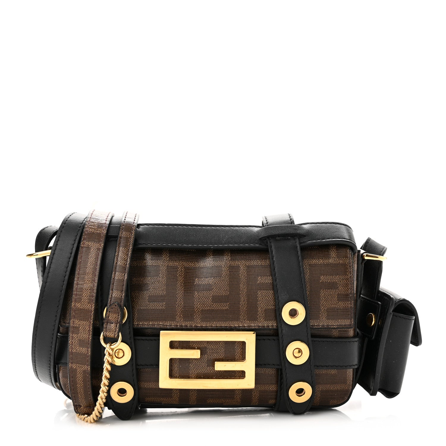 Fendi Glazed Fabric Vitello Century FF 1974 Mini Baguette Cage Mogano Panna Black 1 of 11