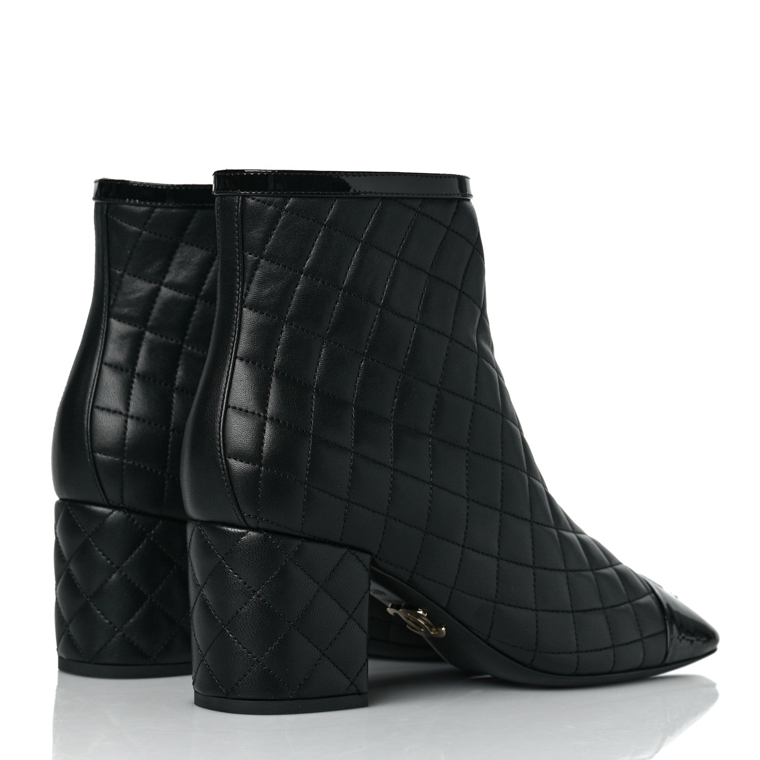 Chanel Lambskin Quilted Patent Cap Toe CC Booties 40.5 Black 4 of 8