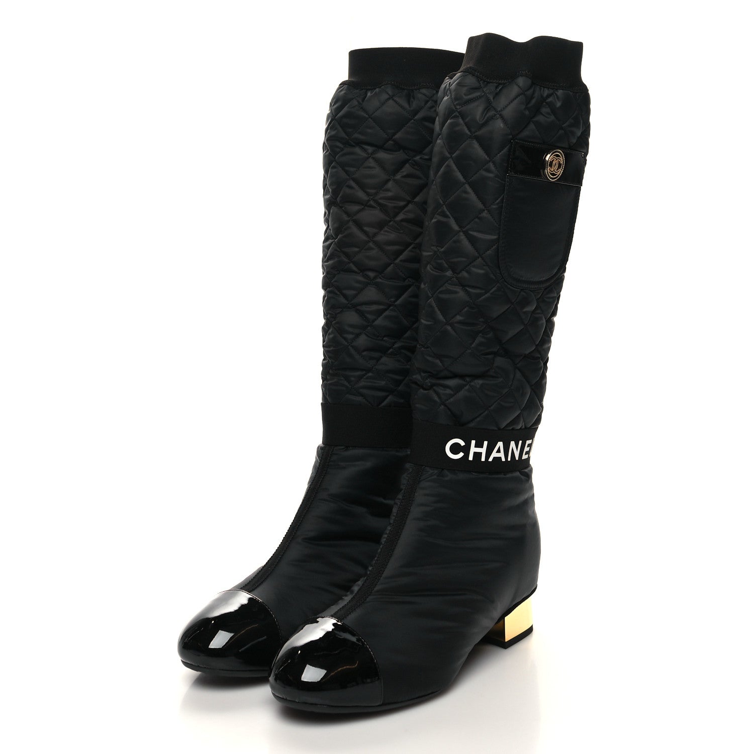 Chanel Mixed Fibers Lambskin Patent Calfskin Convertible High Boots 38.5 Black 3 of 7
