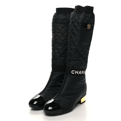 Chanel Mixed Fibers Lambskin Patent Calfskin Convertible High Boots 38.5 Black 3 of 7
