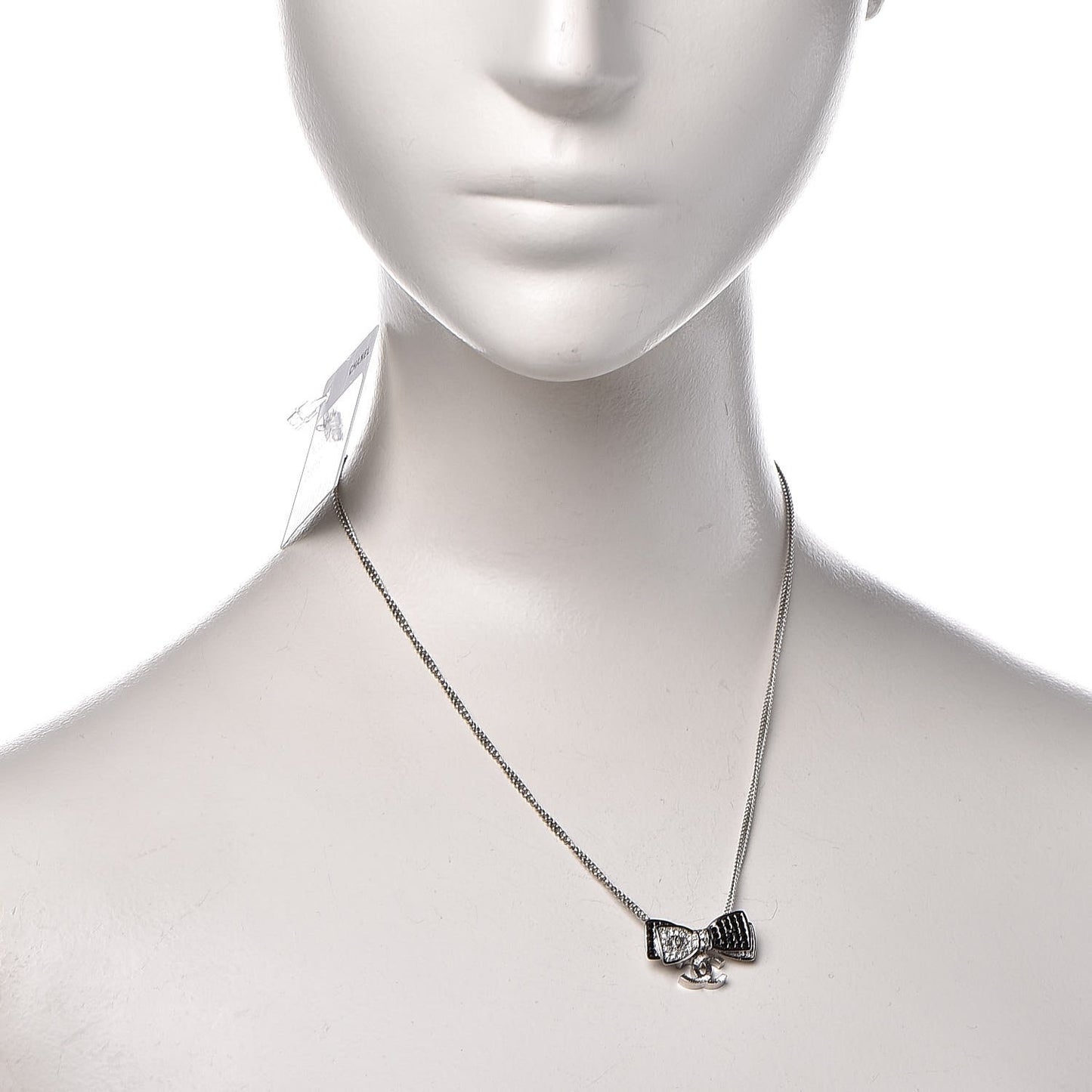 Crystal CC Bow Necklace Silver Black