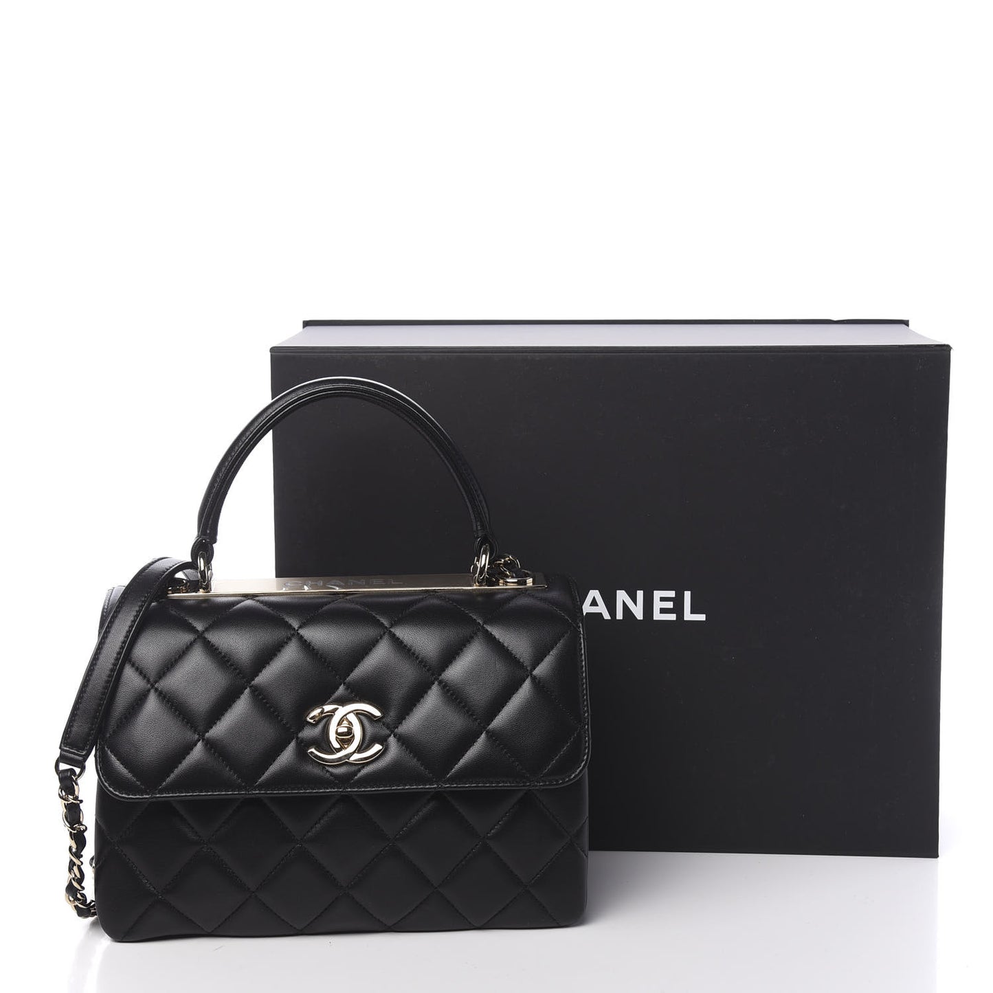 Lambskin Quilted Small Trendy CC Dual Handle Flap Bag Black