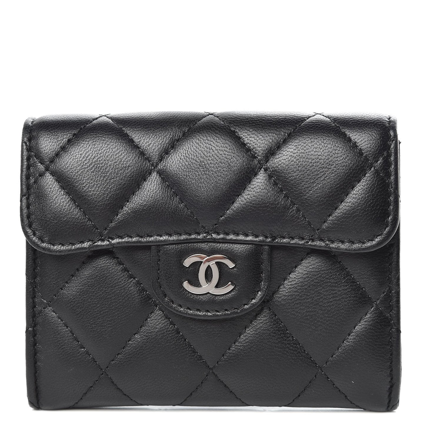 Lambskin Quilted Flap Card Holder Wallet Black