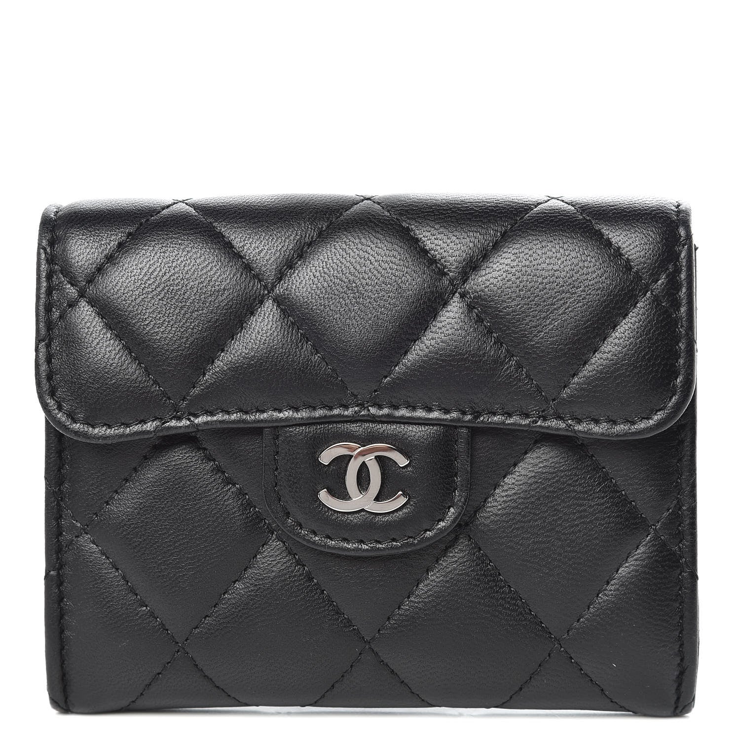 Chanel Lambskin Quilted Flap Card Holder Wallet Black 1 of 9