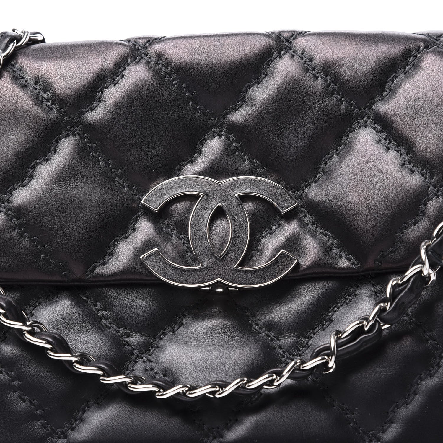 Chanel Calfskin Double Stitch Large Hamptons Flap Bag Black 10 of 10
