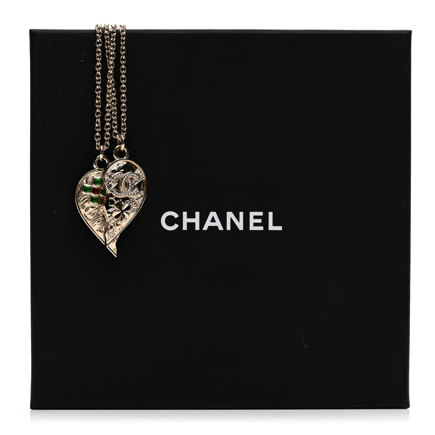 Crystal Gripoix Clover Heart CC Friendship Necklace Set Gold Multicolor