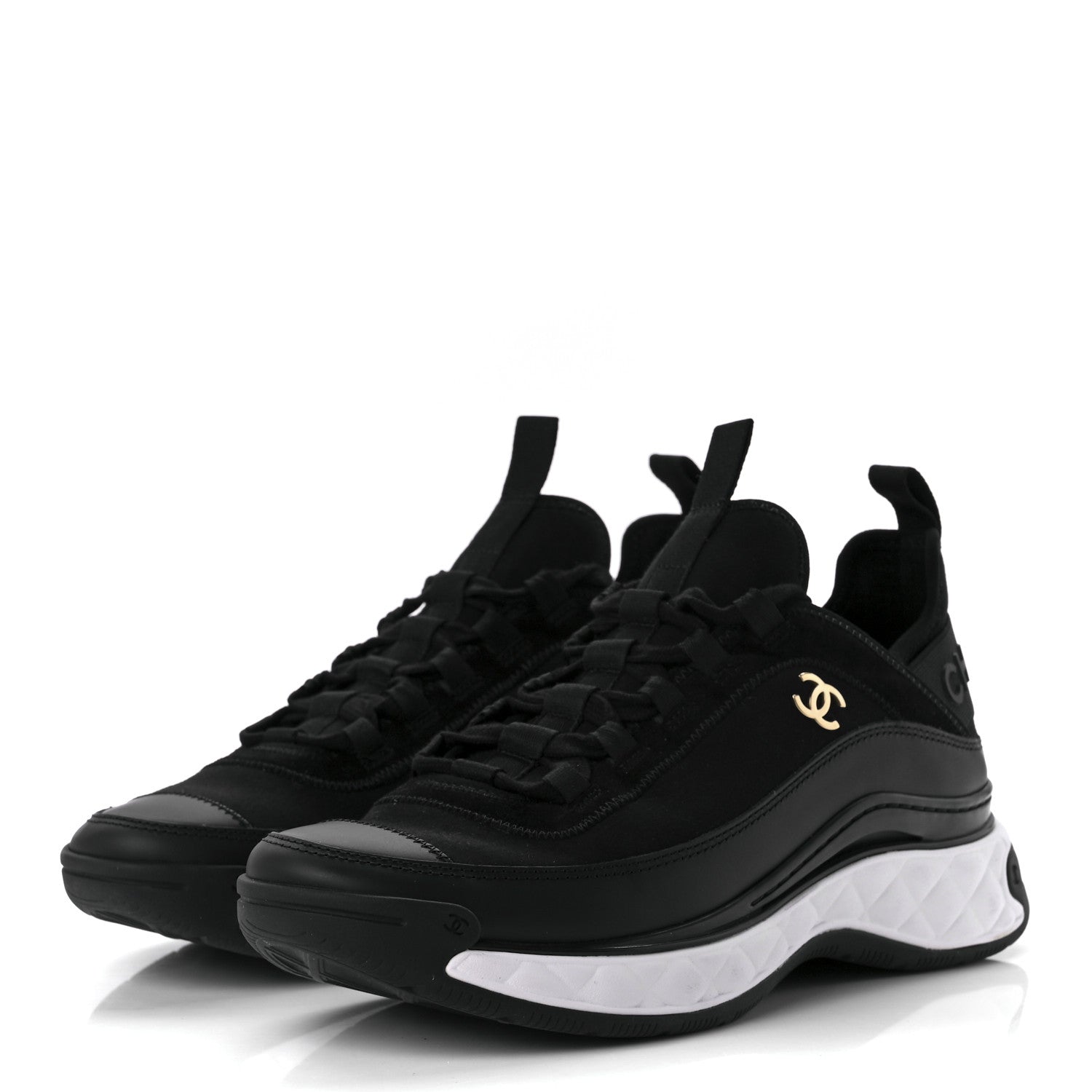 Chanel Velvet Calfskin Mixed Fibers CC Sneakers 38.5 Black 3 of 11