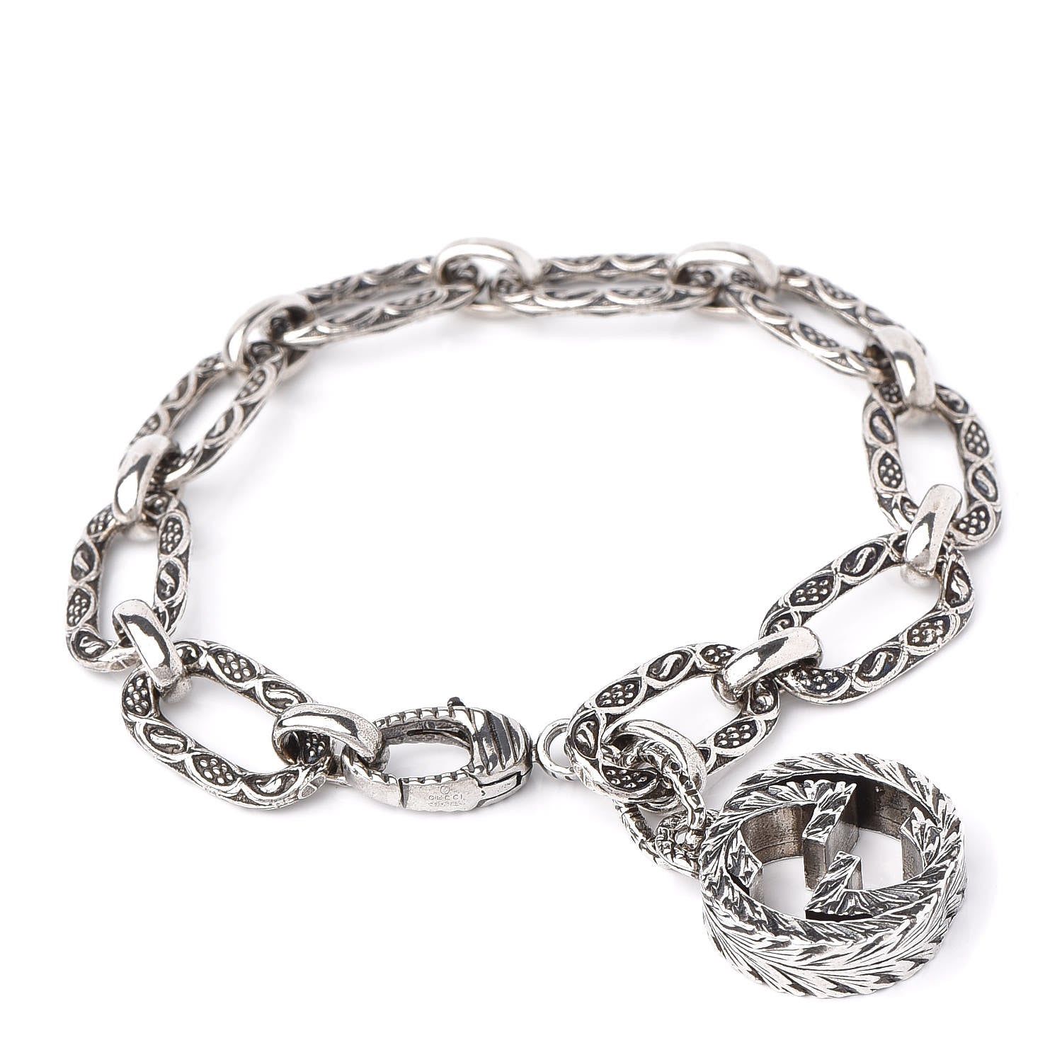 Gucci Sterling Silver Textured Interlocking G Charm Bracelet 1 of 4