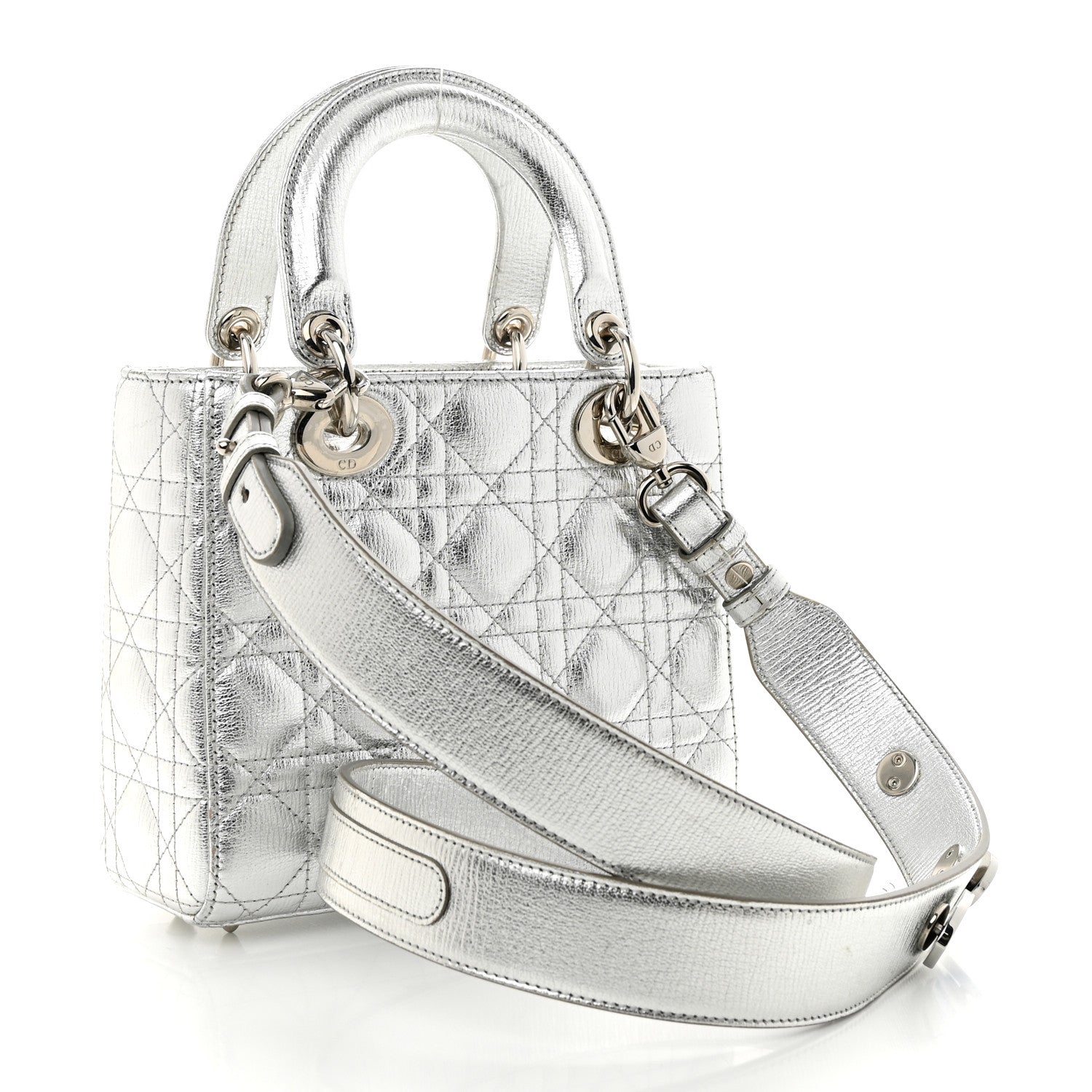 Christian Dior Metallic Grained Calfskin Cannage Small Lucky Badges My Lady Dior Silver 3 of 15