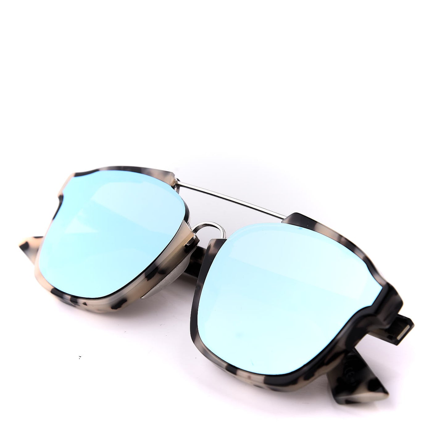 Abstract Square Mirrored Sunglasses Spotted Havana Blue