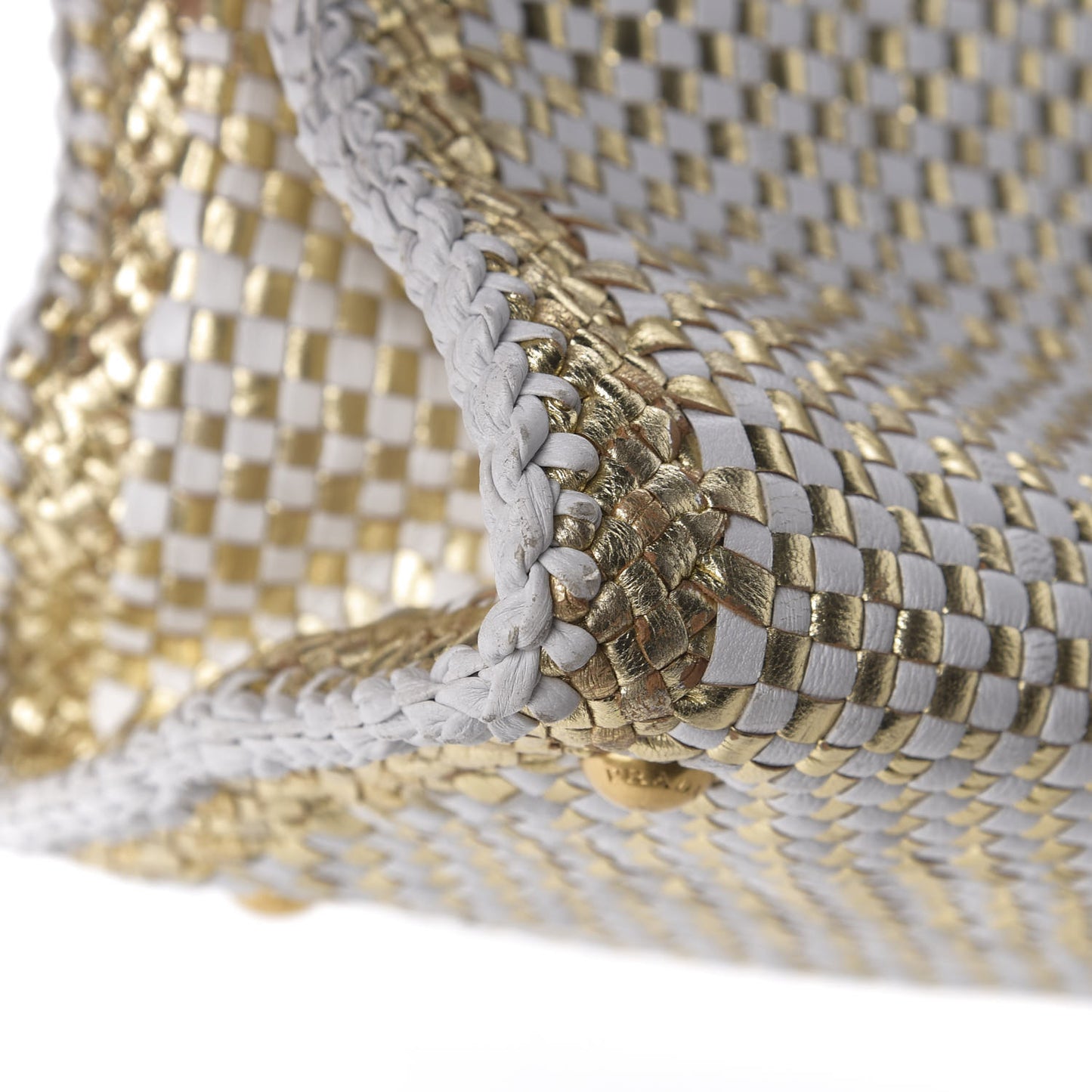 Goatskin Woven Small Tote White Gold