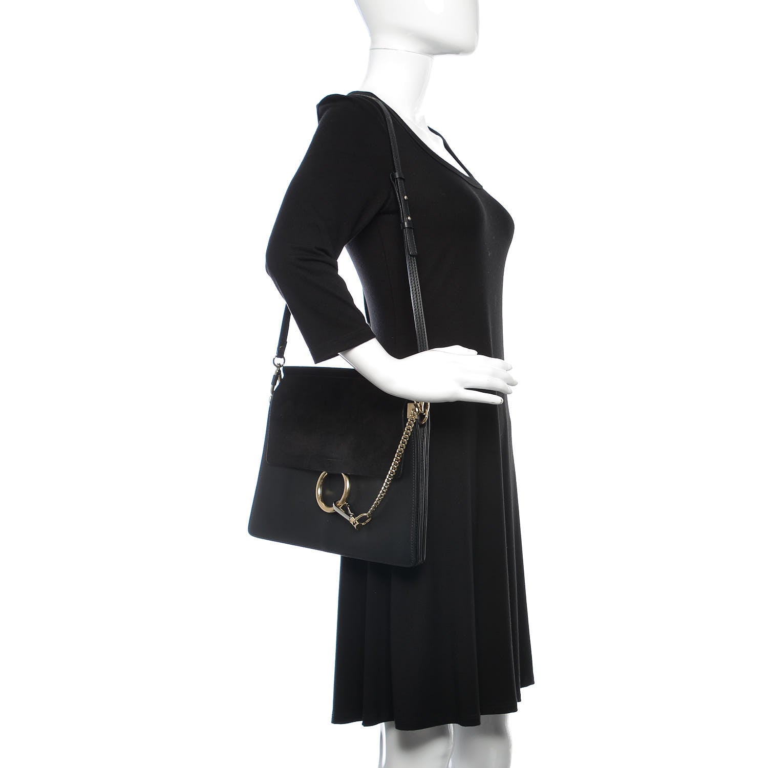 Chloe Suede Calfskin Medium Faye Shoulder Bag Black 2 of 12