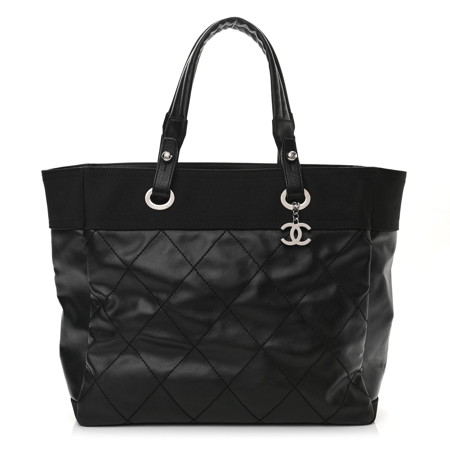 Chanel Coated Canvas Quilted Large Paris Biarritz Tote Black 1 of 10