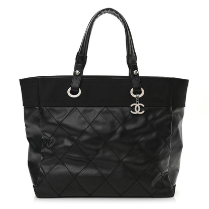 Chanel Coated Canvas Quilted Large Paris Biarritz Tote Black 1 of 10