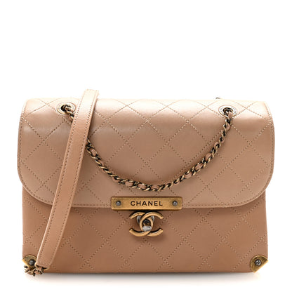 Chanel Shiny Lambskin Quilted Around The Corner Flap Beige 1 of 10