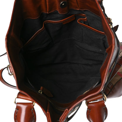 Burberry Bridle Calfskin House Check Medium Whipstitch Tote Dark Tan 5 of 16