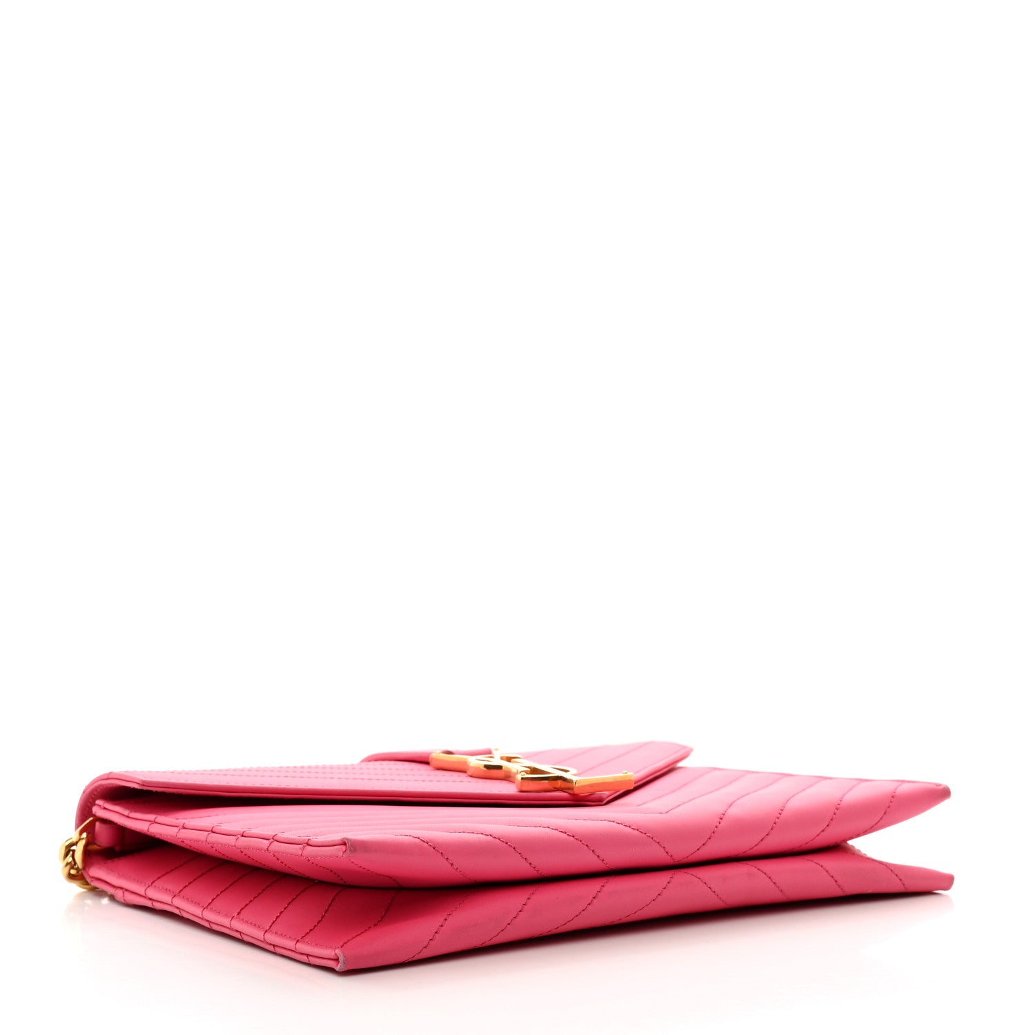 Saint Laurent Calfskin Monogram Chevron Shoulder Bag Fuchsia 4 of 13