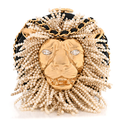 Chanel Lambskin Pearl Crystal Lion Round Minaudiere Clutch Black Gold 1 of 12
