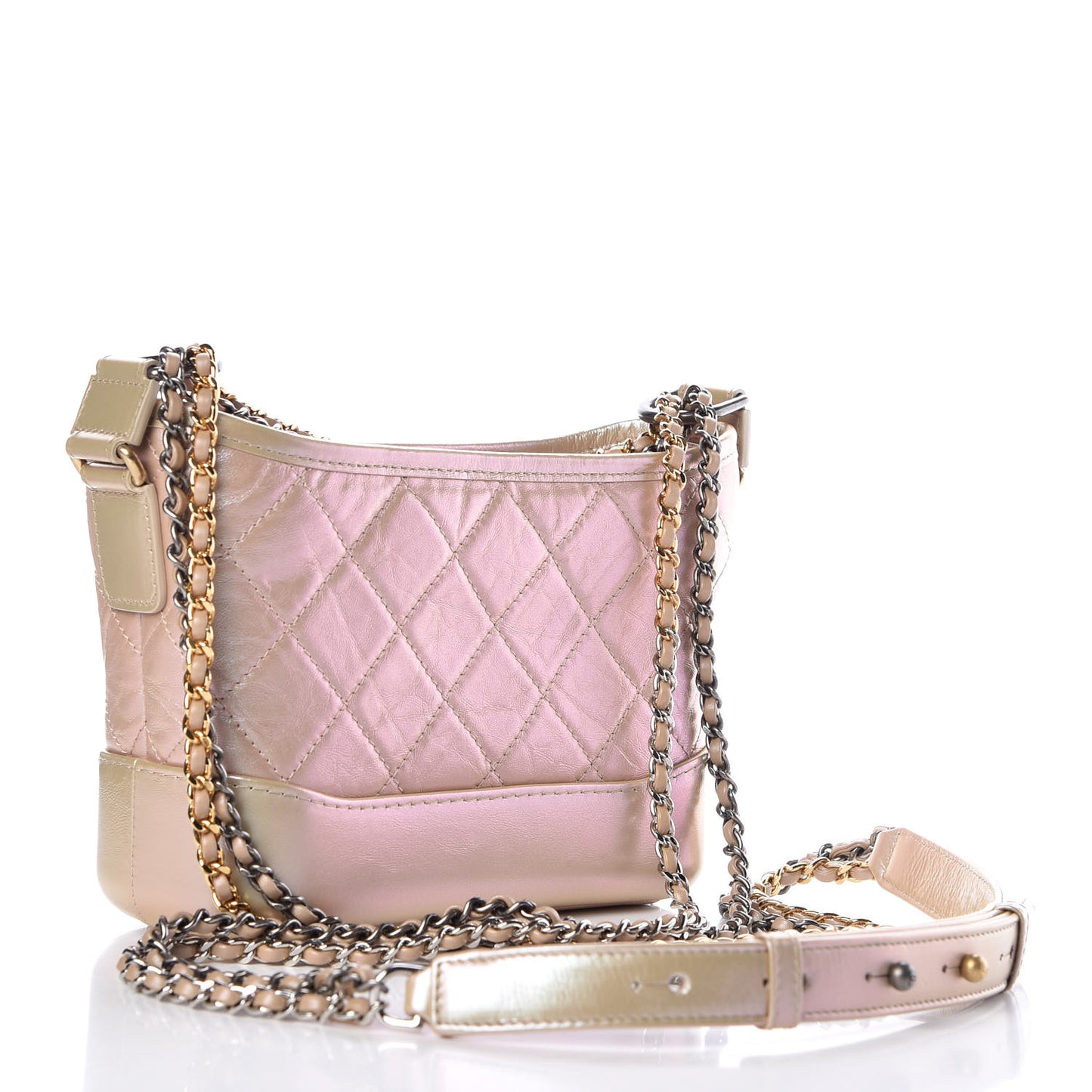 Iridescent Aged Calfskin Quilted Small Gabrielle Hobo Light Pink