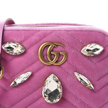 Gucci Velvet Matelasse Marquise Crystals Mini GG Marmont Chain Shoulder Bag Malva 10 of 10