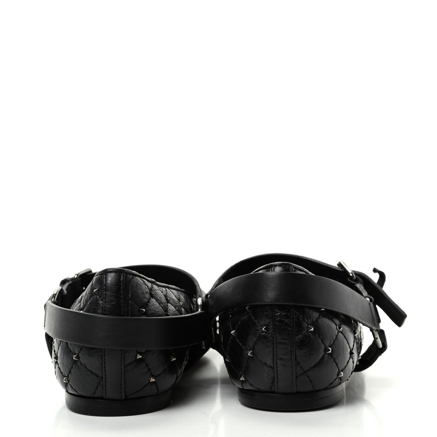 Crackled Lambskin Rockstud Spike Captoe Ballerina Flats 37 Black