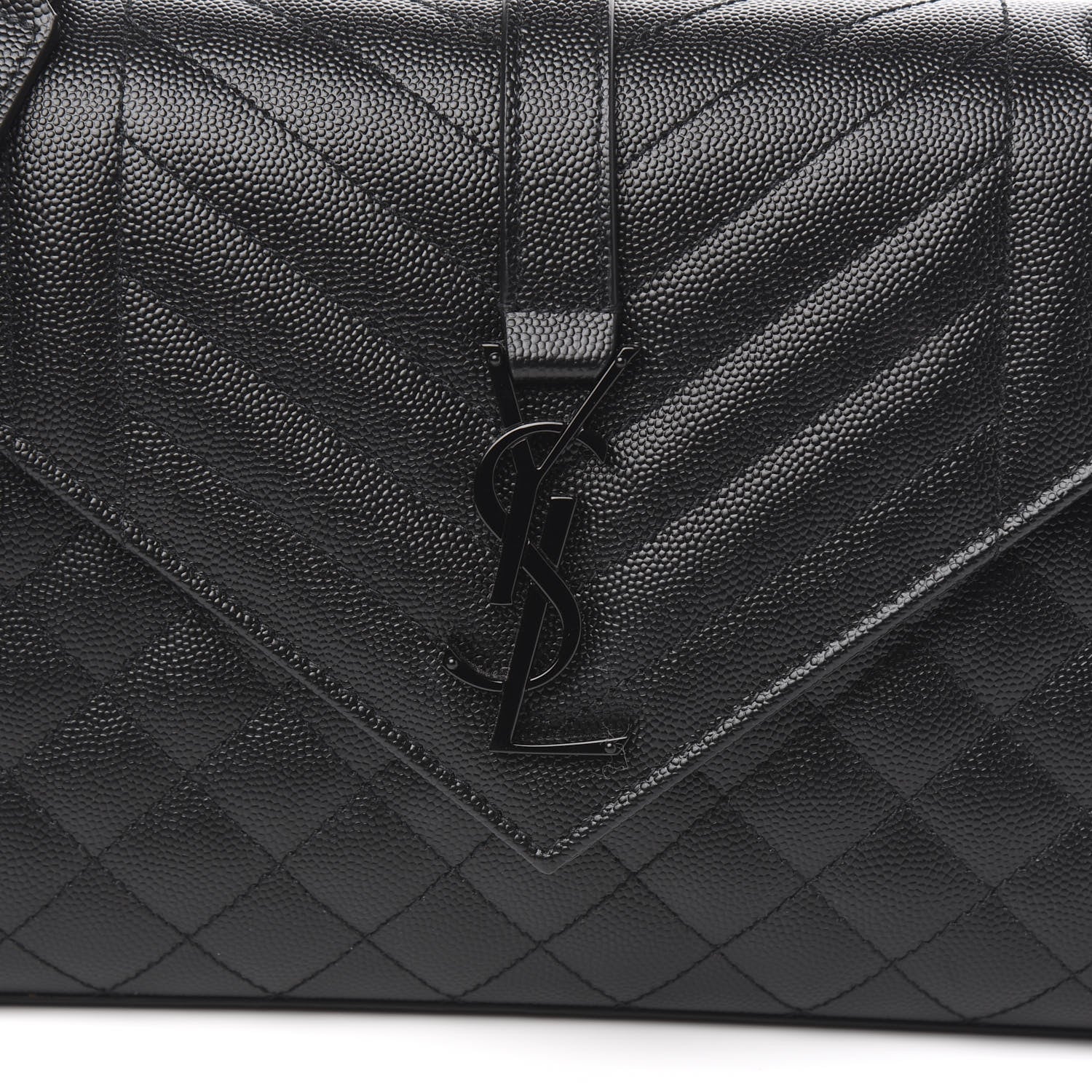 Saint Laurent Grain De Poudre Textured Mixed Matelasse Triquilt Medium Monogram Satchel Black 9 of 10