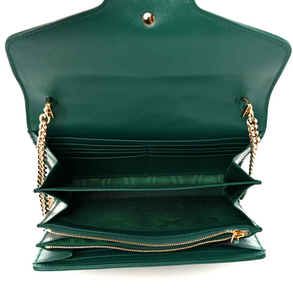 Gucci Azalea Calfskin Enamel Matelasse Diagonal Torchon GG Marmont Chain Wallet New Shamrock Emerald 5 of 11