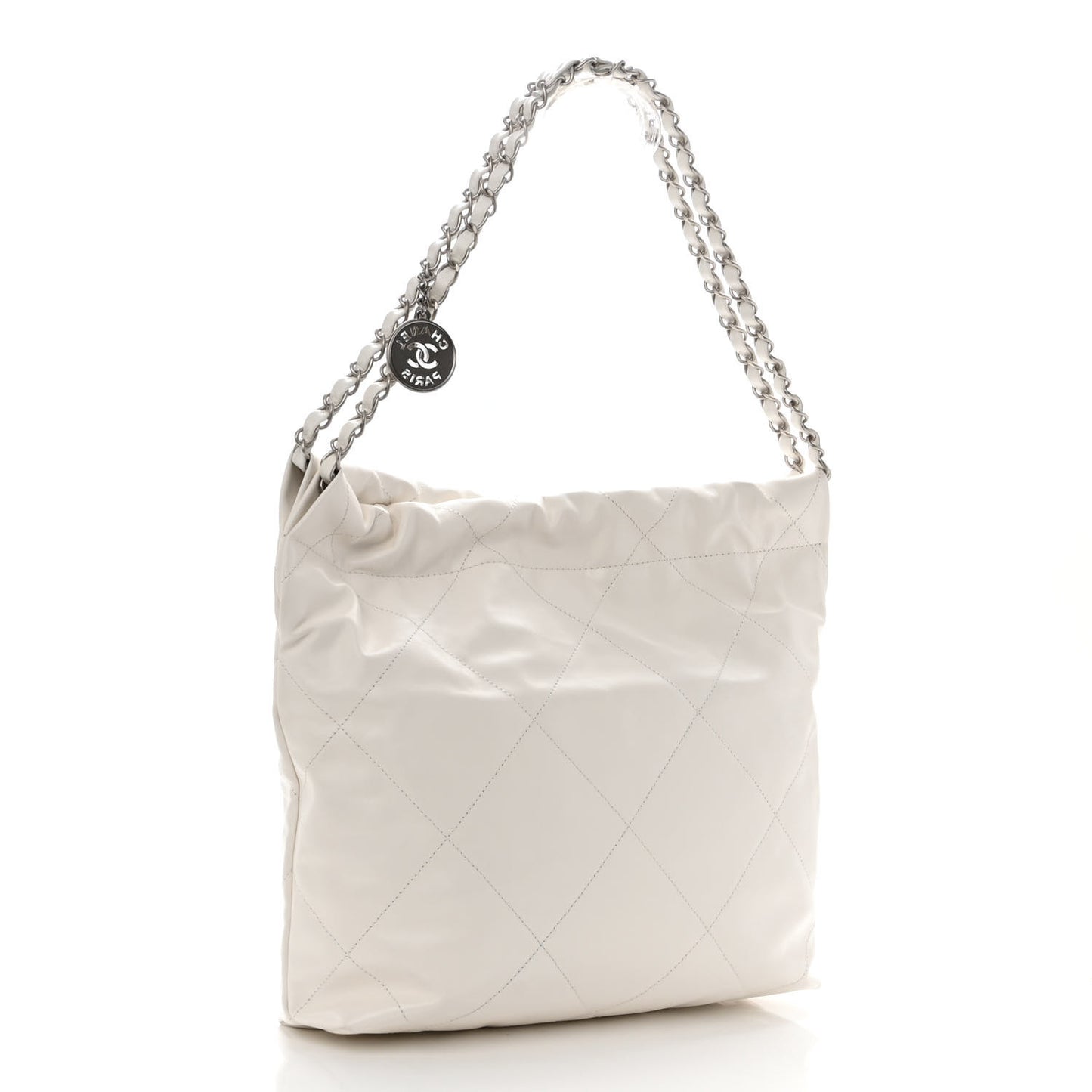 Shiny Calfskin Quilted Small Chanel 22 White