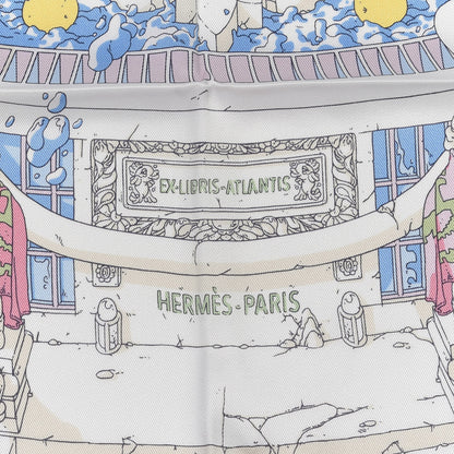 Hermes Vintage Silk Ex Libris Atlantis Scarf 70 Bleu Ciel Rose Jaune 2 of 4