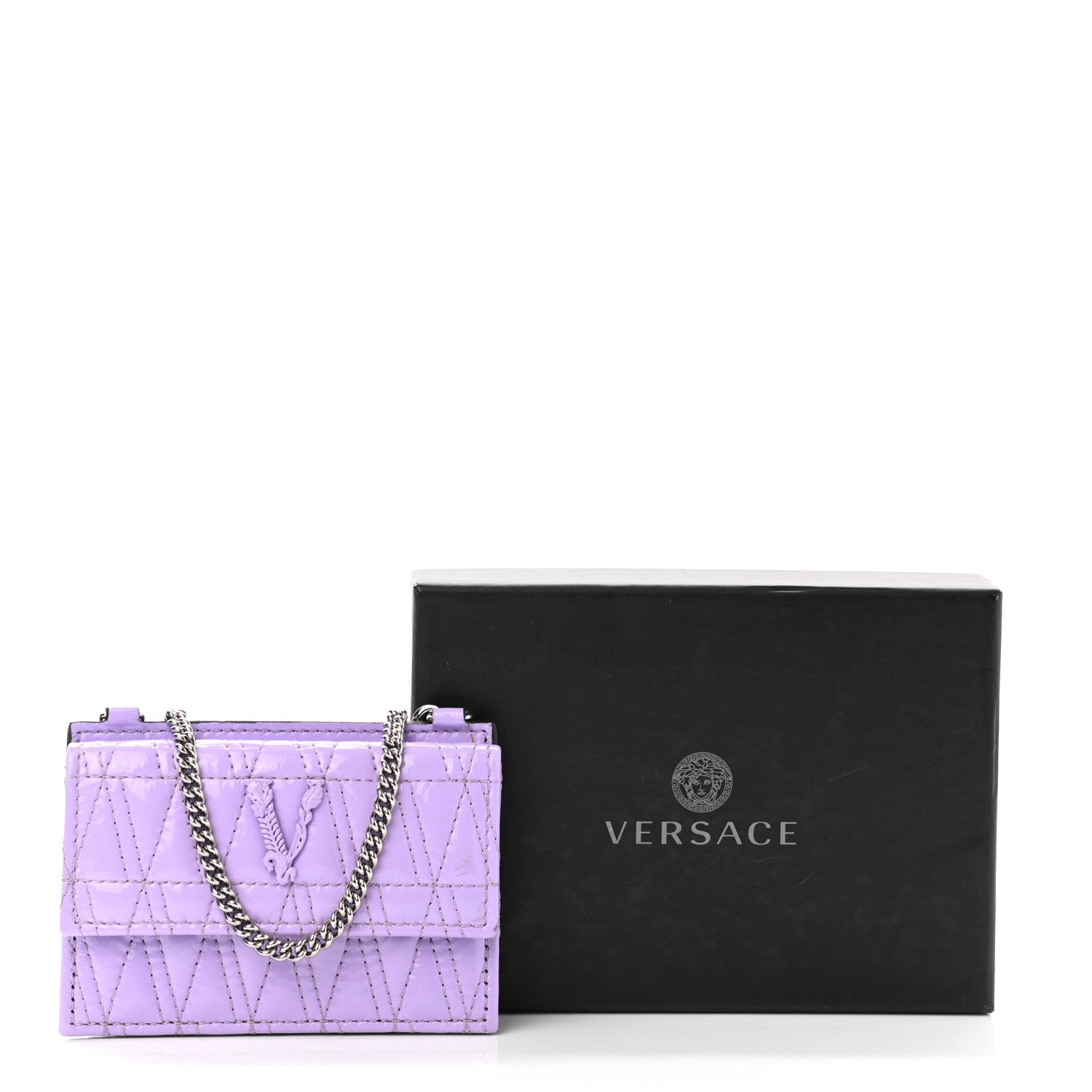 Versace Metallic Lambskin Quilted Virtus Chain Card Holder 7 of 7