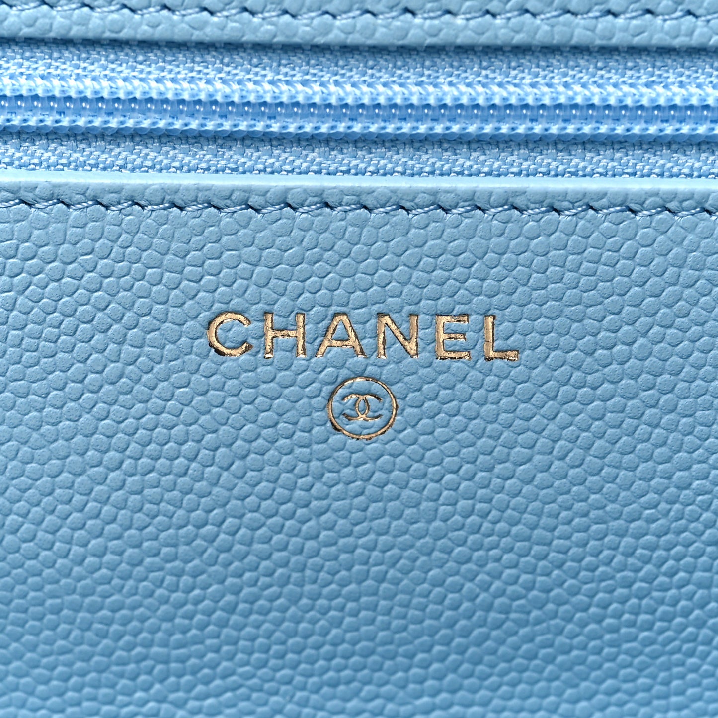 Caviar Quilted Crystal CC Wallet On Chain WOC Light Blue