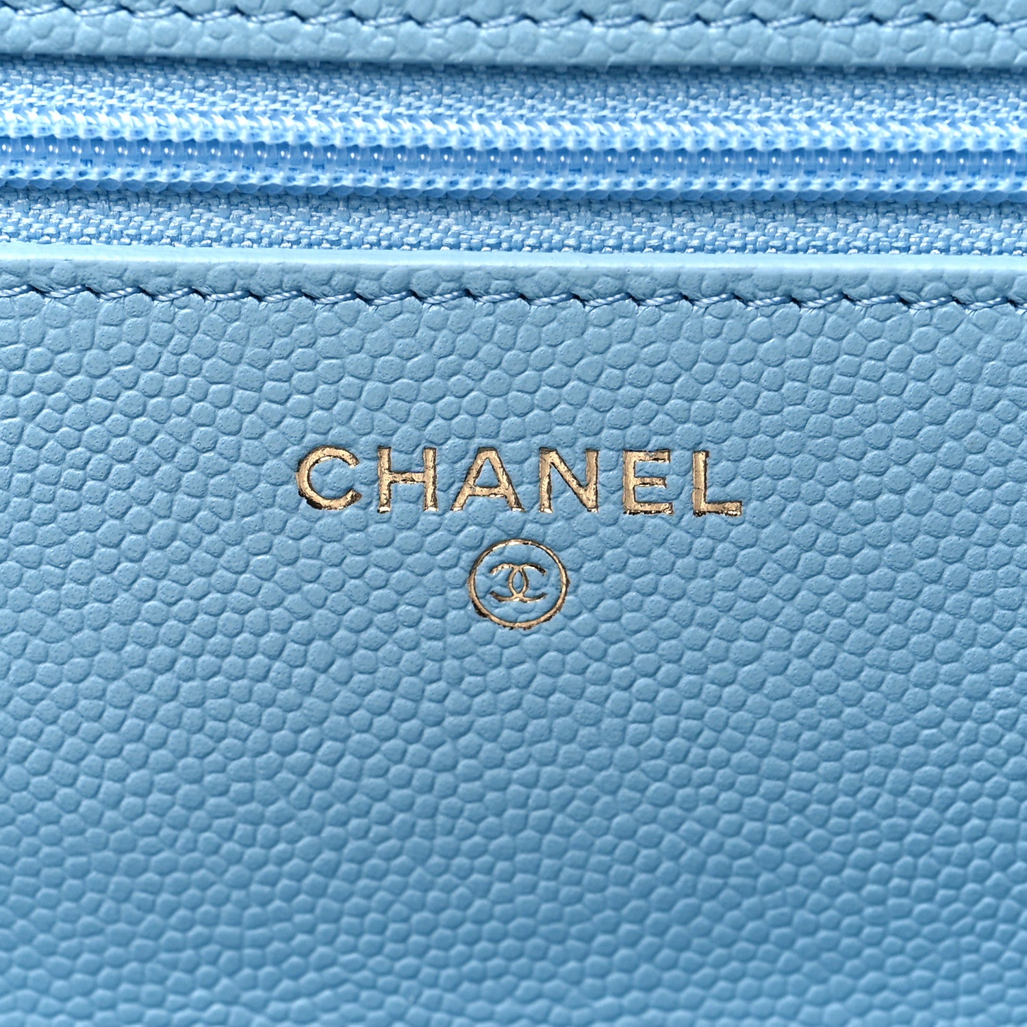 Chanel Caviar Quilted Crystal CC Wallet On Chain WOC Light Blue 6 of 12