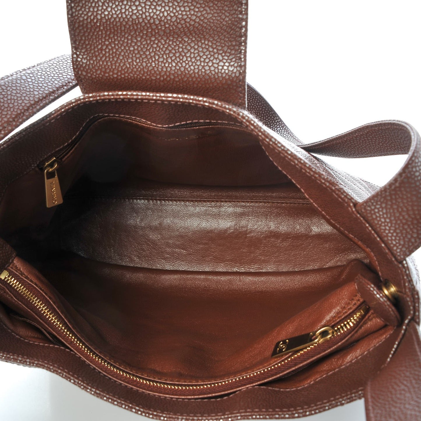 Metallic Caviar Quilted Shoulder Bag Brown