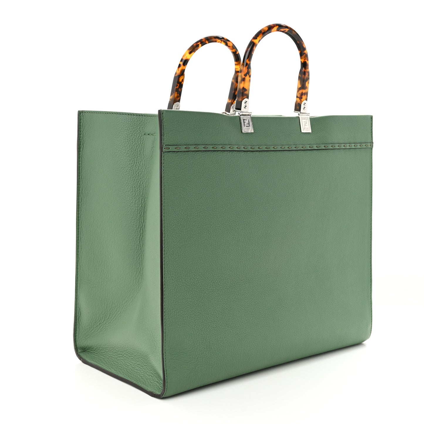 Vitello Cher Plexiglass Logo Debossed Medium Fendi Sunshine Shopper Tote Verde Islanda