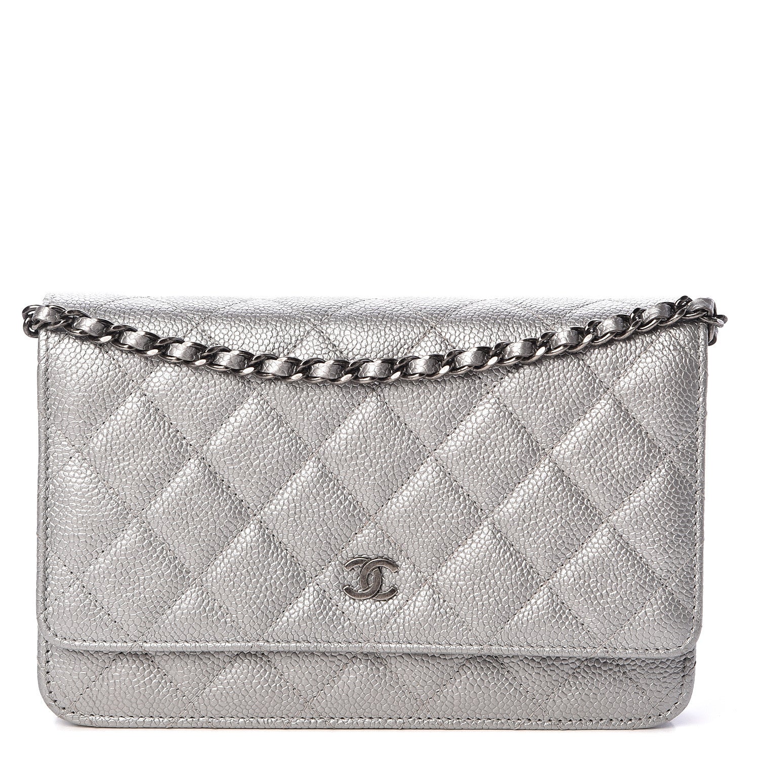 Chanel Metallic Caviar Quilted Wallet on Chain WOC Silver 1 of 12