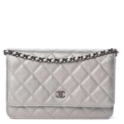 Chanel Metallic Caviar Quilted Wallet on Chain WOC Silver 1 of 12