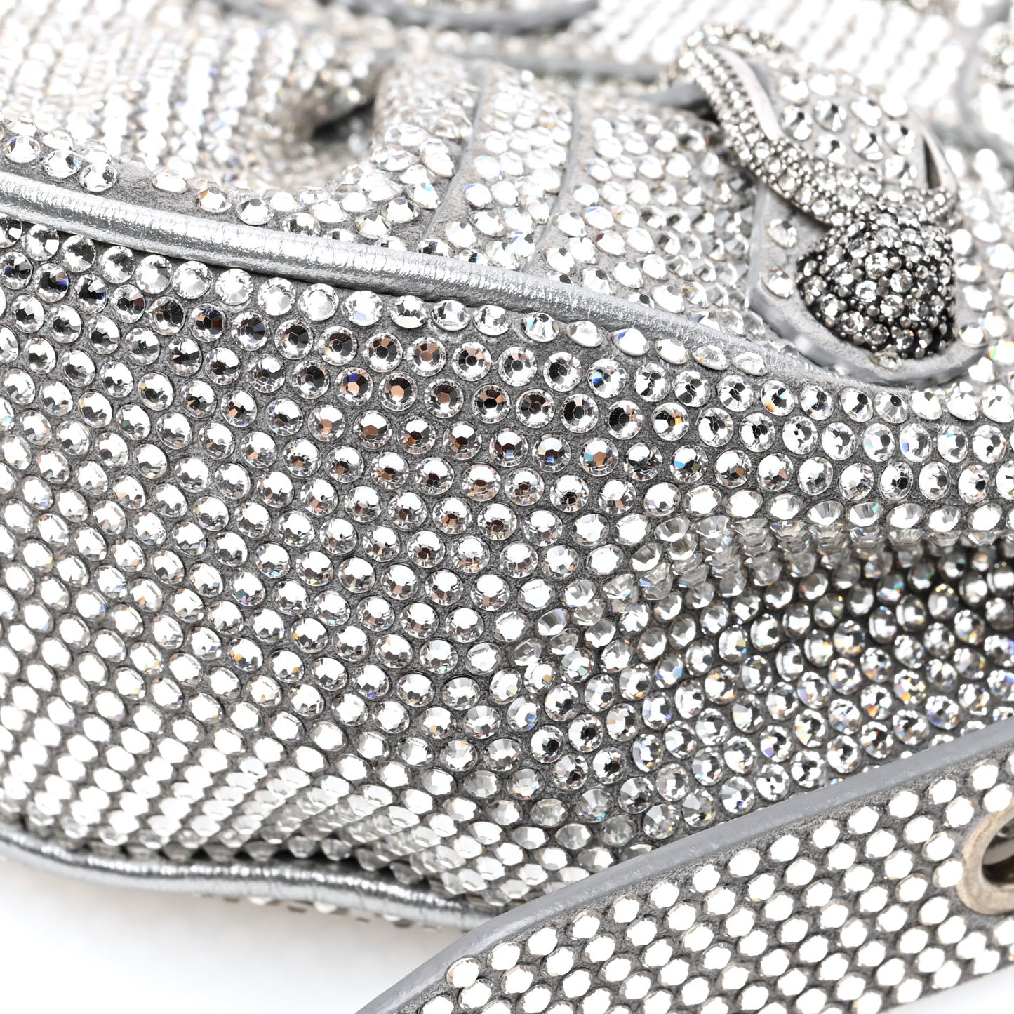 Rhinestone Encrusted Le Cagole Shoulder Bag XS Silver