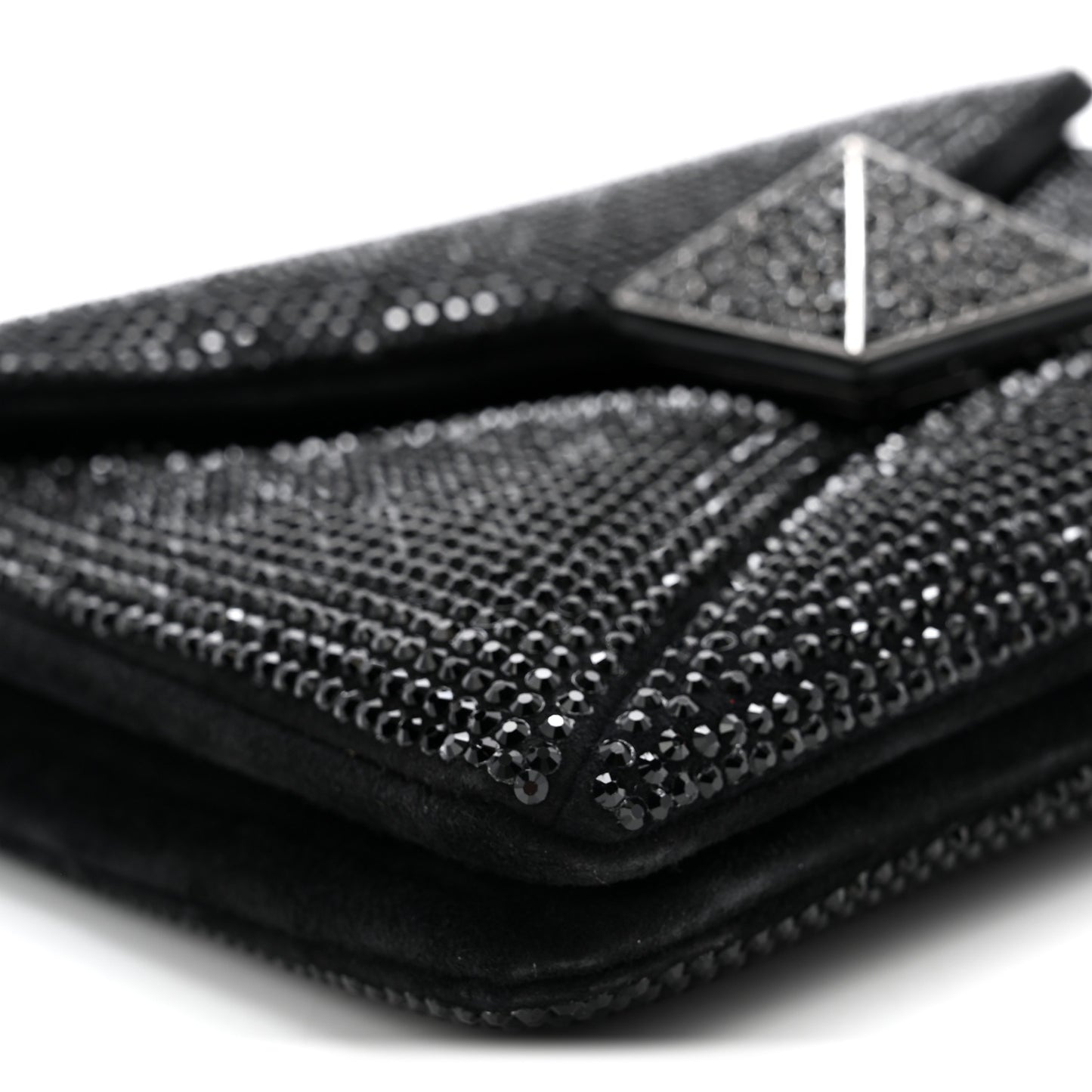 Crystal Suede Embellished Small One Stud Clutch With Chain Black
