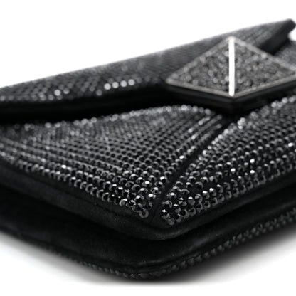 Valentino Garavani Crystal Suede Embellished Small One Stud Clutch With Chain Black 8 of 10