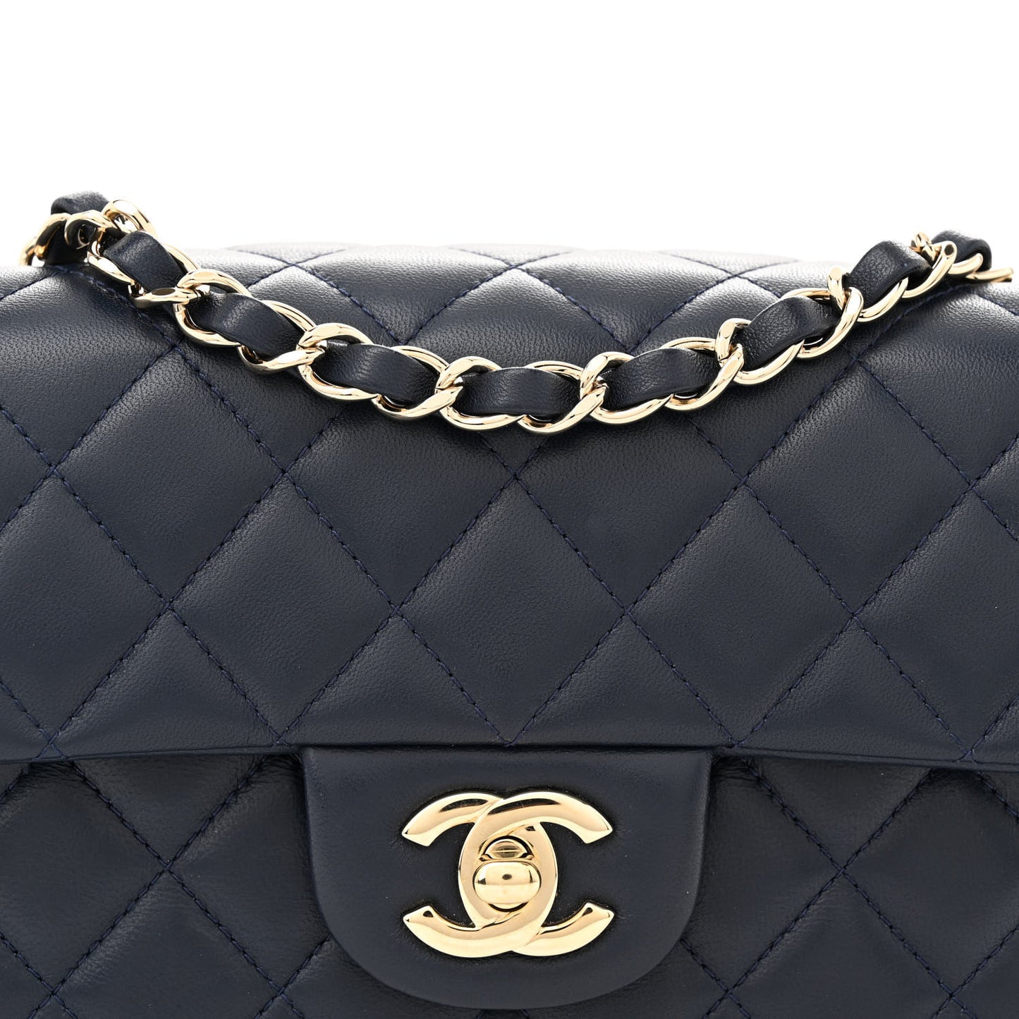 Lambskin Quilted Mini Rectangular Flap Dark Blue