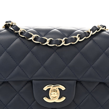 Chanel Lambskin Quilted Mini Rectangular Flap Dark Blue 8 of 10
