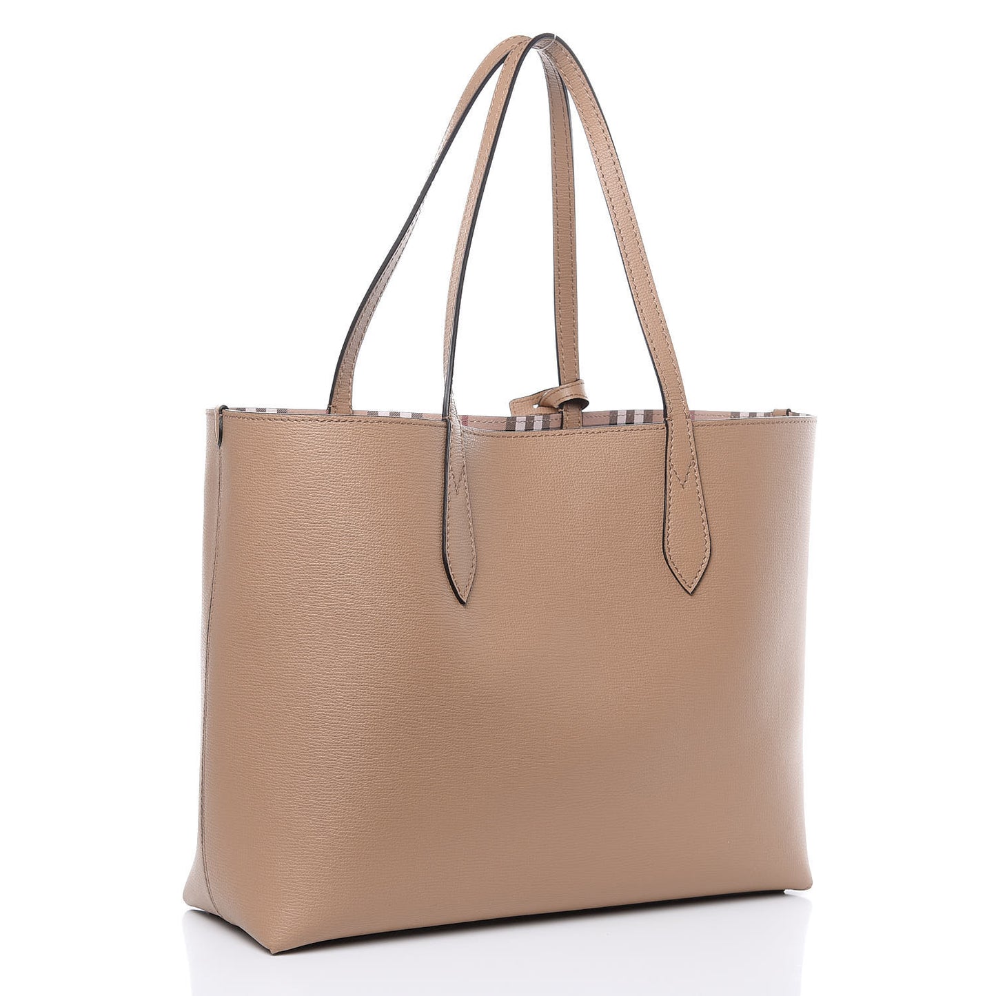Grainy Calfskin Haymarket Check Medium Reversible Tote Camel