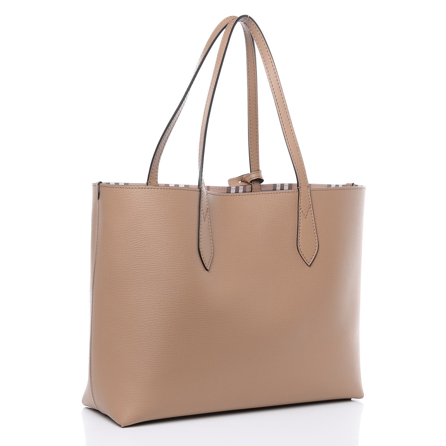 Burberry Grainy Calfskin Haymarket Check Medium Reversible Tote Camel 5 of 15