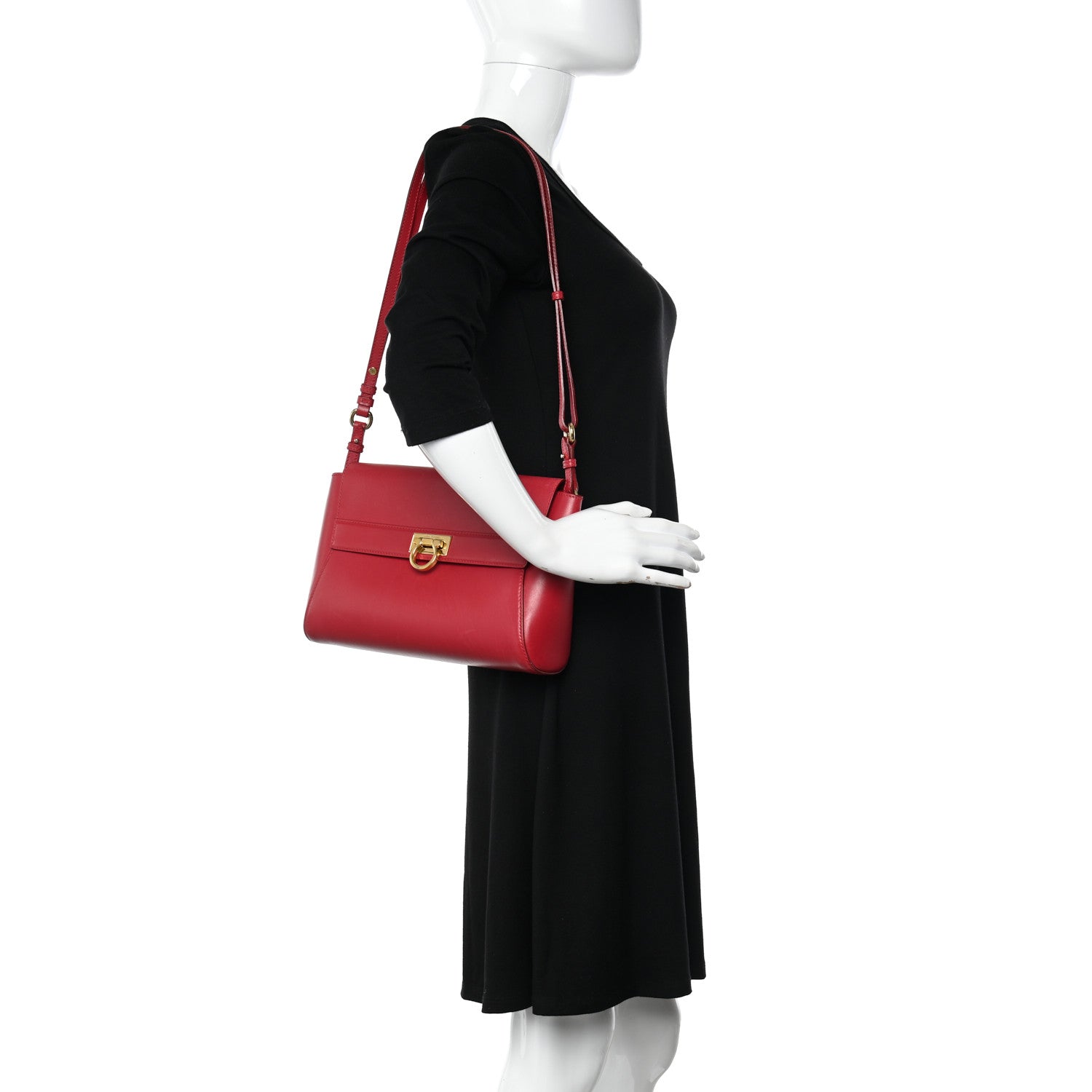 Salvatore Ferragamo Calfskin Abbey Crossbody Shoulder Bag Red 2 of 17