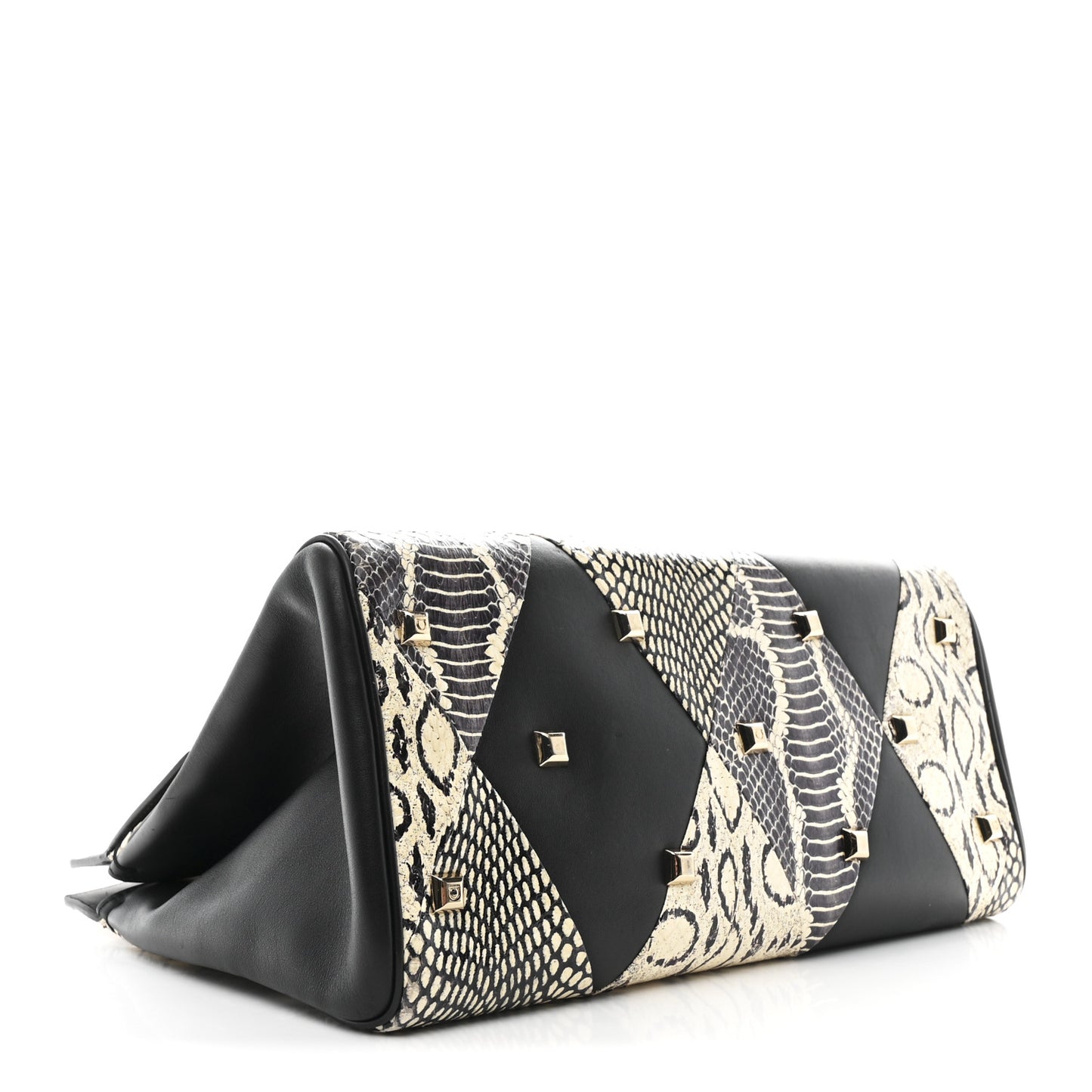 Calfskin Snakeskin Gancini Large Studio Bag Black Beige