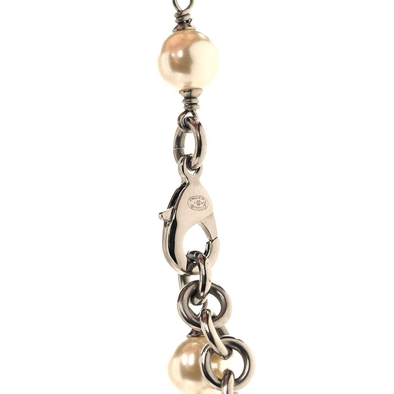 Chanel Crystal Pearl CC Long Necklace Silver 4 of 5